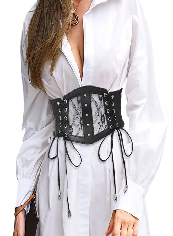 KASTWAVE Women Corset Belt Belt Female Decorative Gauge Sense of Seniority with Skirt Lace Wide Paragraph Waist Cover Versatile Black Belt Lace Elastic Elastic Tunic Decoration With Dress Shirt Outer Wear - Image 1