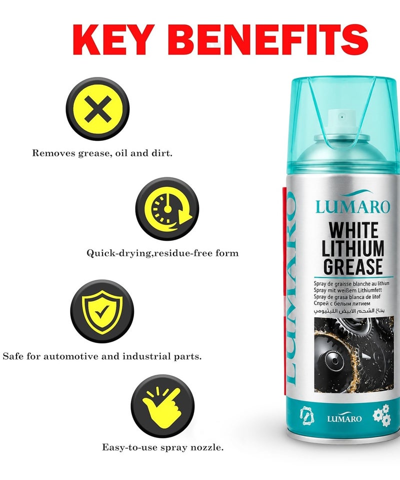 4PCS White Lithium Grease Spray (450ml) Heavy Duty Lubricant for Chains, Bearings, Gears, Hinges, Locks, Sliding Doors, Automotive, Industrial & Household Maintenance Aerosol ERPC-L-4037. - Image 3