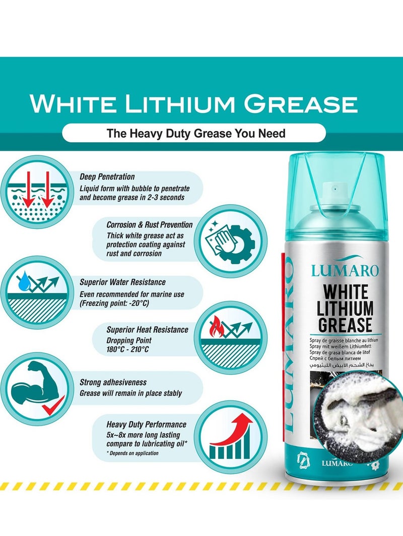 4PCS White Lithium Grease Spray (450ml) Heavy Duty Lubricant for Chains, Bearings, Gears, Hinges, Locks, Sliding Doors, Automotive, Industrial & Household Maintenance Aerosol ERPC-L-4037. - Image 4
