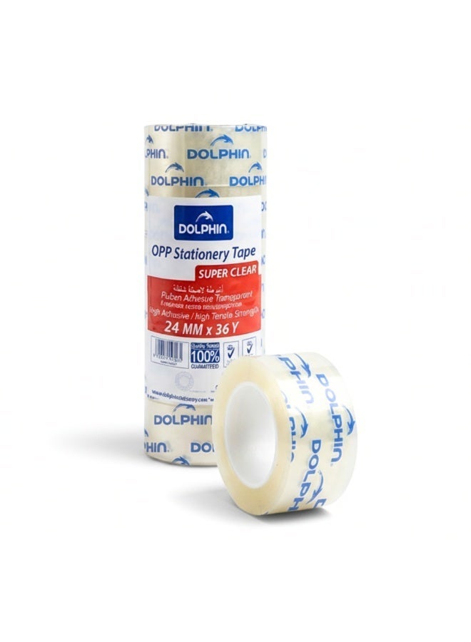 Dolphin Super Clear Adhesive Tape 24 mm — 36 Yards High Transparency for School Office & Home - Image 1