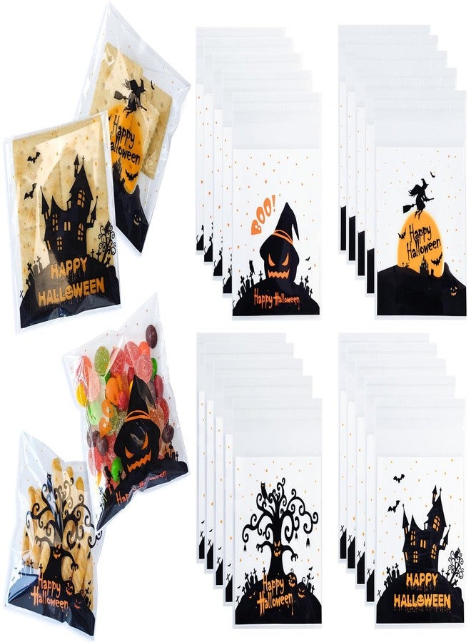 Pcavin 160 Pcs Halloween Cellophane Clear Treat Bags Self Adhesive Candy & Cookie Bags for Halloween Party Favors Supplies - Image 1