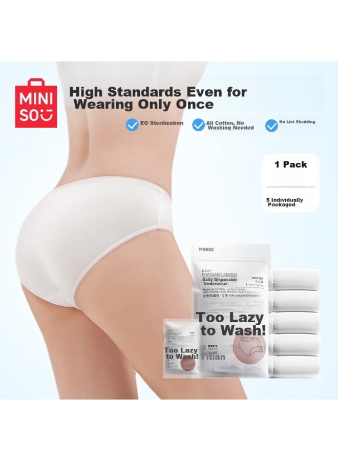 Miniso 5-pack Pure Cotton Travel Underwear, Disposable Underwear For Women, 3 Pieces, For Holiday Travel And Outings - Image 2