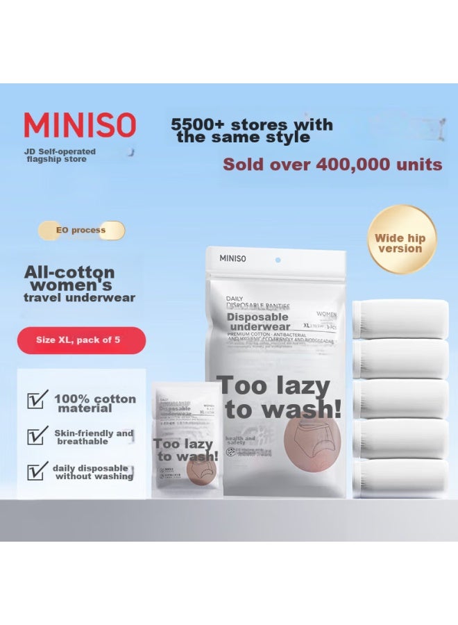 Miniso 5-pack Pure Cotton Travel Underwear, Disposable Underwear For Women, 3 Pieces, For Holiday Travel And Outings - Image 1