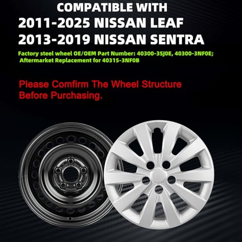 WEISIGAO Wheel Hubcaps for 2011-2025 Nissan Leaf; 2013-2019 Nissan SENTRA 16 inch Wheel Covers; Set of 4 Packs Silver ; 403153NF0B; - Image 3
