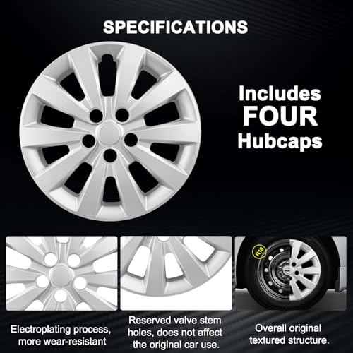 WEISIGAO Wheel Hubcaps for 2011-2025 Nissan Leaf; 2013-2019 Nissan SENTRA 16 inch Wheel Covers; Set of 4 Packs Silver ; 403153NF0B; - Image 4