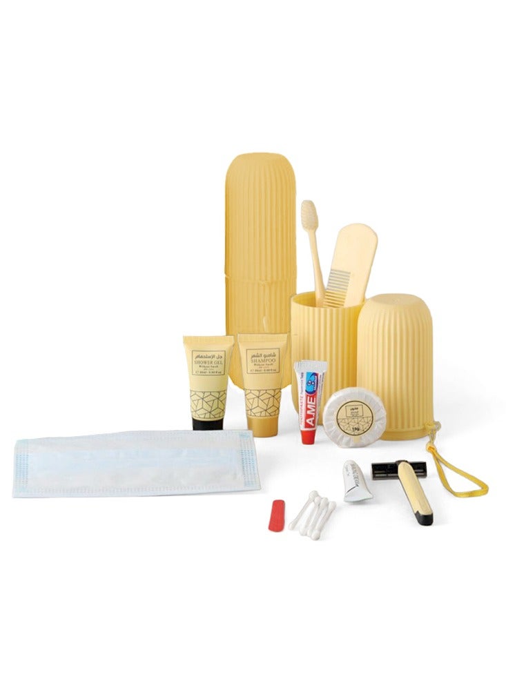 أتش أس أن مجموعة العناية الشخصية مناسبة للحج والعمرة/للسفر، غير معطرة، 12 قطعة لون اصفر - التفاصيل في الوصف