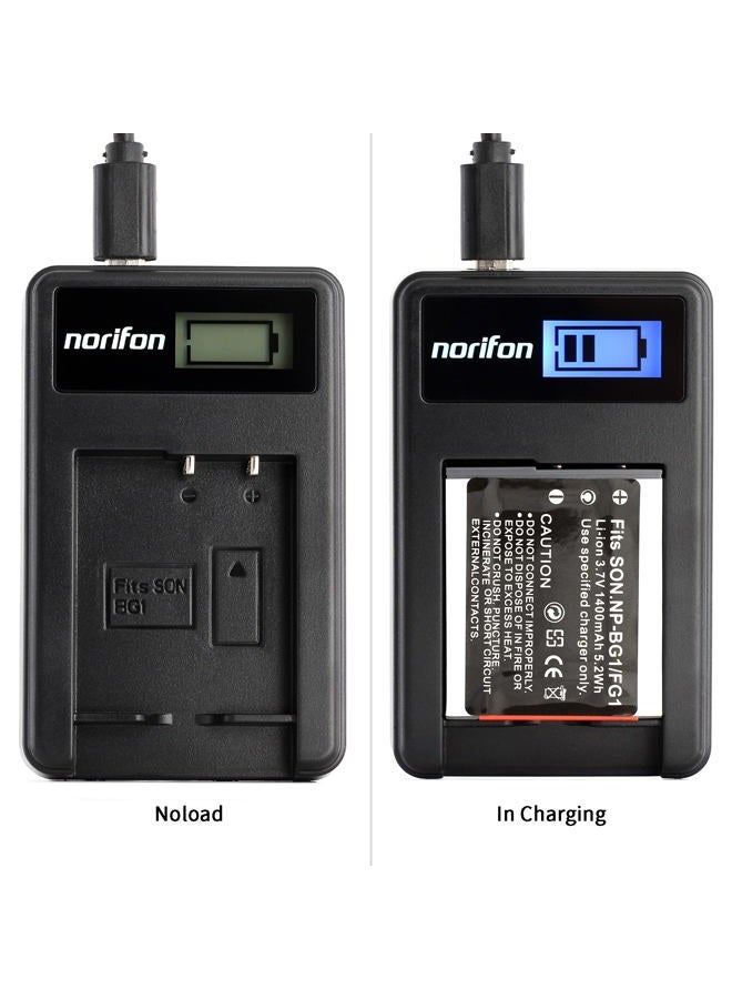 Norifon NP-BG1 LCD USB Charger for Sony Cyber-Shot DSC-H50 DSC-H55 DSC-H70 DSC-H90 DSC-HX30V DSC-HX5V DSC-HX7V DSC-HX9V DSC-W150 DSC-W290 DSC-W230 DSC-W220 DSC-W200-W300 DSC-W50 Camera and More Black - Image 3