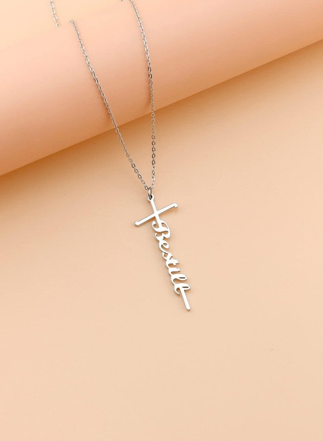 Lcherry Be Still Cross Pendant Necklace Stainless Steel Religious Jewelry for Women - Image 4