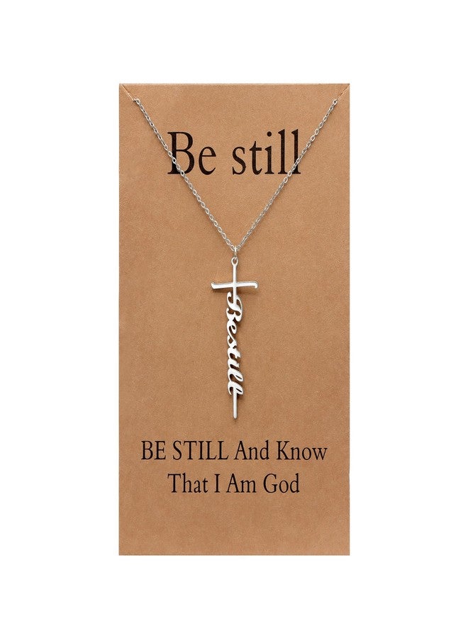 Lcherry Be Still Cross Pendant Necklace Stainless Steel Religious Jewelry for Women - Image 1