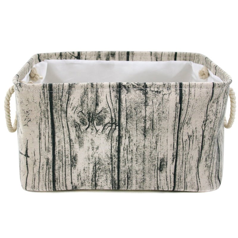 Jacone Stylish Tree Stump Design Wood Grain Rectangular Storage Basket Washable Cotton Fabric Nursery Hamper with Rope Handles, Decorative and Convenient for Kids Rooms (X-Large) - Image 1