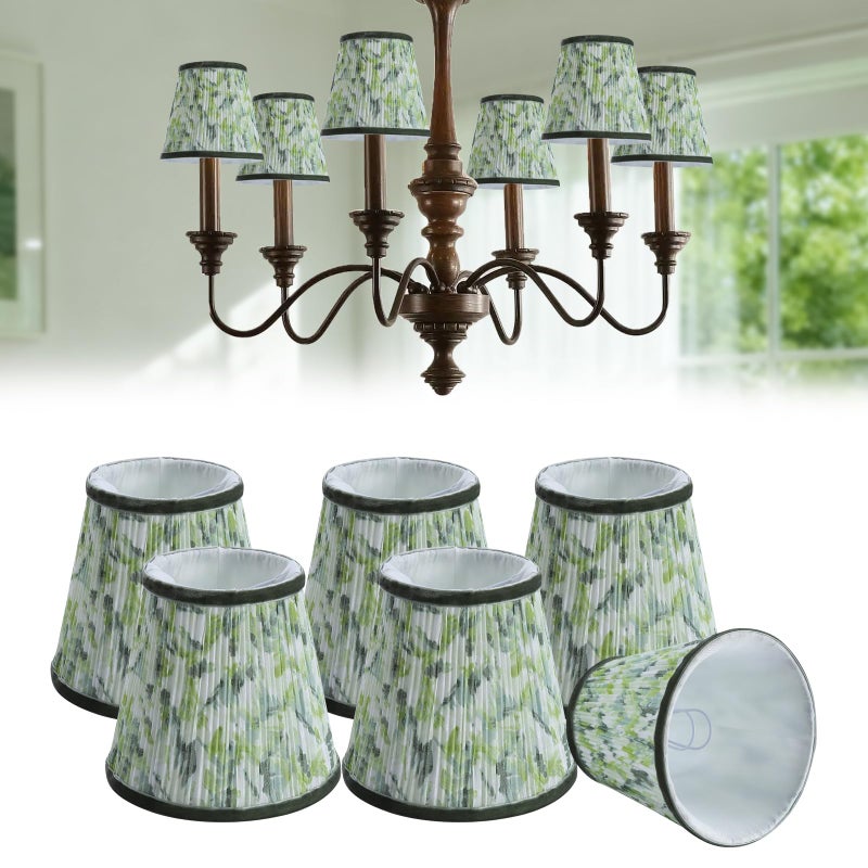 Fuloon Chandelier Lamp Shades, Clip on Small Sconce Lamp Shades, Suit for Candelabra Bulbs in Modern/European/French Country/Farmhouse Decoration, 3.5x4.3x4.9 in(6 Pack, Chiffon Green Painted) - Image 1