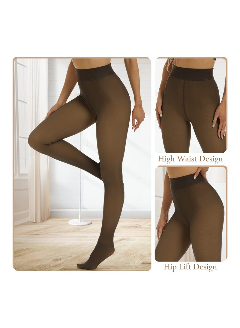 SYOSI Fleece Lined Tights for Women, Fake Translucent Nude Tights Leggings, Opaque High Waisted Footed Thermal Pantyhose  - Image 2