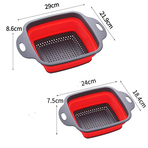 HDHYK Square Collapsible Colander Set 2 Collapsible Colanders (Strainers) Set By Hdhyk - Includes 2 Folding Strainers (Red & Grey) - Image 4