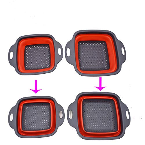 HDHYK Square Collapsible Colander Set 2 Collapsible Colanders (Strainers) Set By Hdhyk - Includes 2 Folding Strainers (Red & Grey) - Image 2