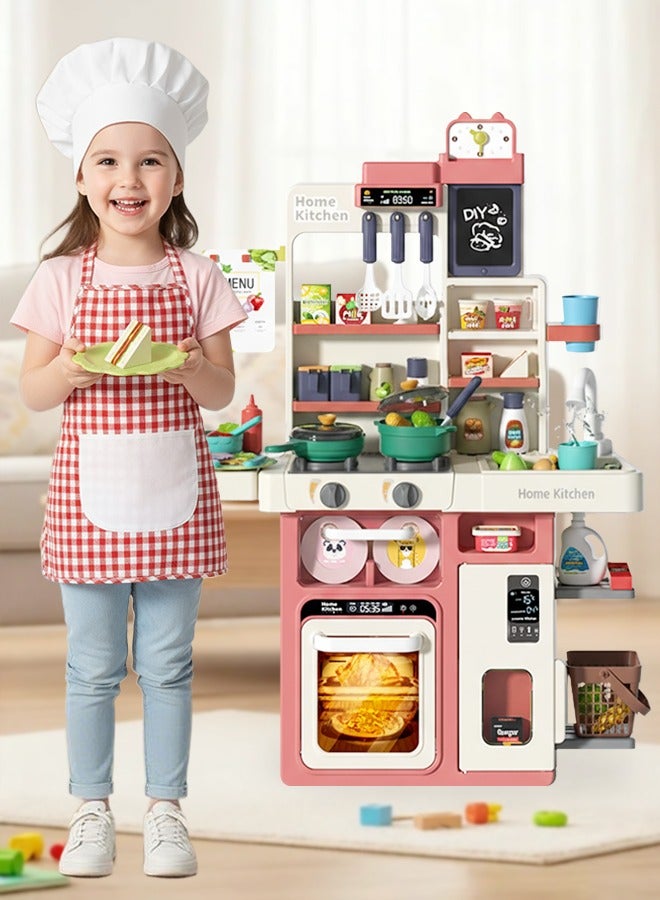 Kids Toy Kitchen Playset, 63 Pcs Play Kitchen Set for Kids with Real Interactive Lights Sounds, Water Sink Accessories, Pretend Cooking DIY Set Toy, Ideal Birthday Gift for Boys Girls Age 3+ - Image 1