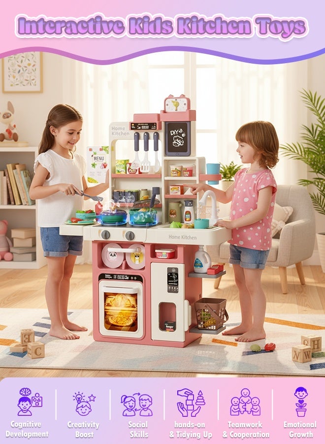 Kids Toy Kitchen Playset, 63 Pcs Play Kitchen Set for Kids with Real Interactive Lights Sounds, Water Sink Accessories, Pretend Cooking DIY Set Toy, Ideal Birthday Gift for Boys Girls Age 3+ - Image 2