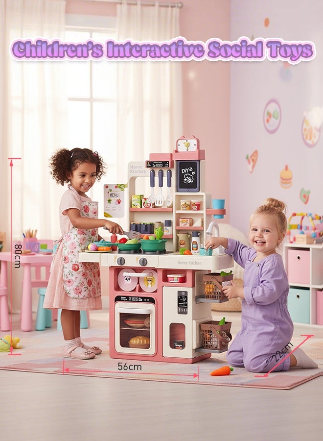 Kids Toy Kitchen Playset, 63 Pcs Play Kitchen Set for Kids with Real Interactive Lights Sounds, Water Sink Accessories, Pretend Cooking DIY Set Toy, Ideal Birthday Gift for Boys Girls Age 3+ - Image 4