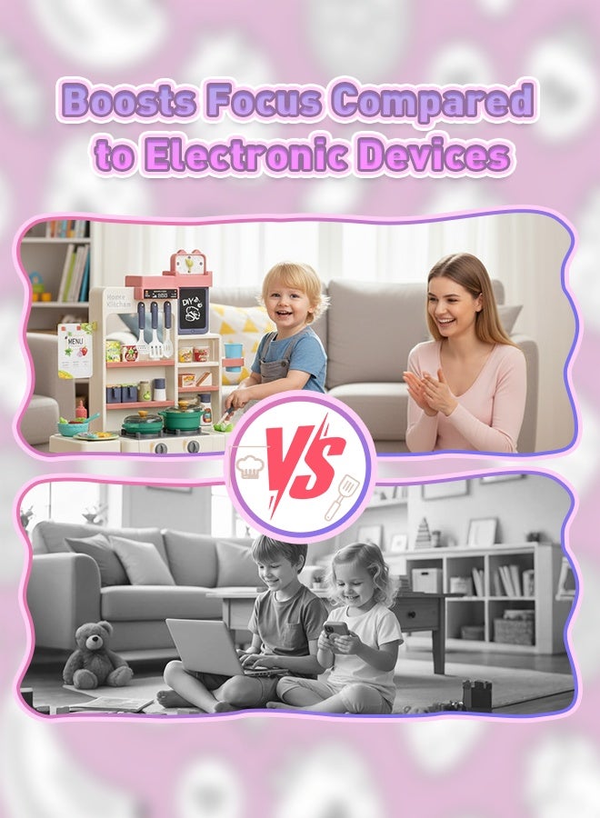 Kids Toy Kitchen Playset, 63 Pcs Play Kitchen Set for Kids with Real Interactive Lights Sounds, Water Sink Accessories, Pretend Cooking DIY Set Toy, Ideal Birthday Gift for Boys Girls Age 3+ - Image 5