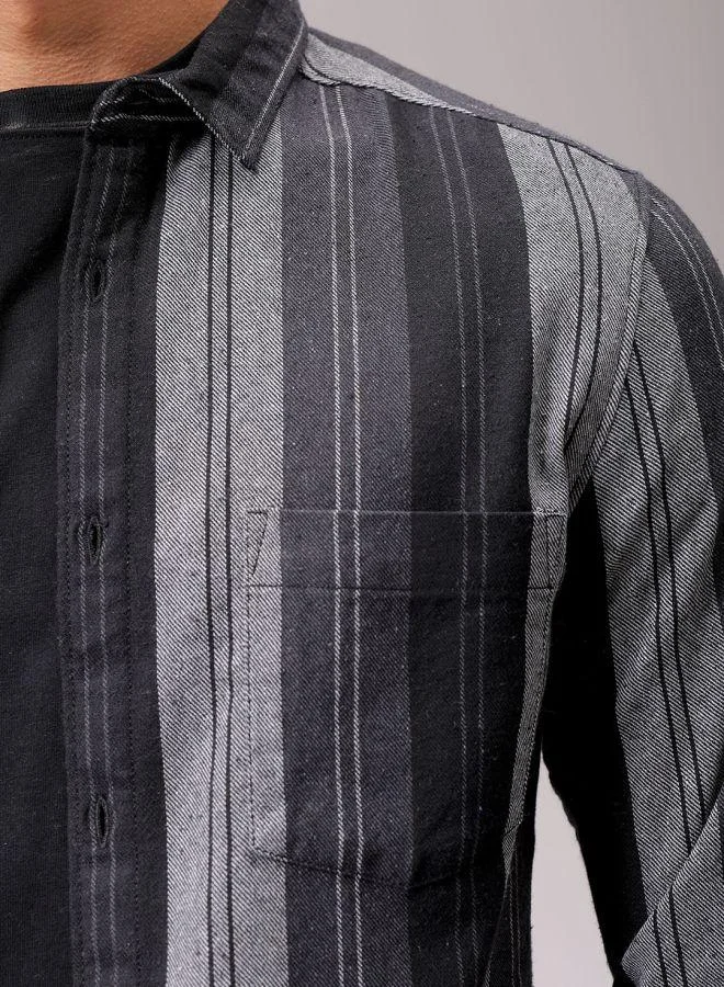 The Indian Garage Co Men Slim Fit Striped Full Sleeves Cutaway Collar Casual Shirt