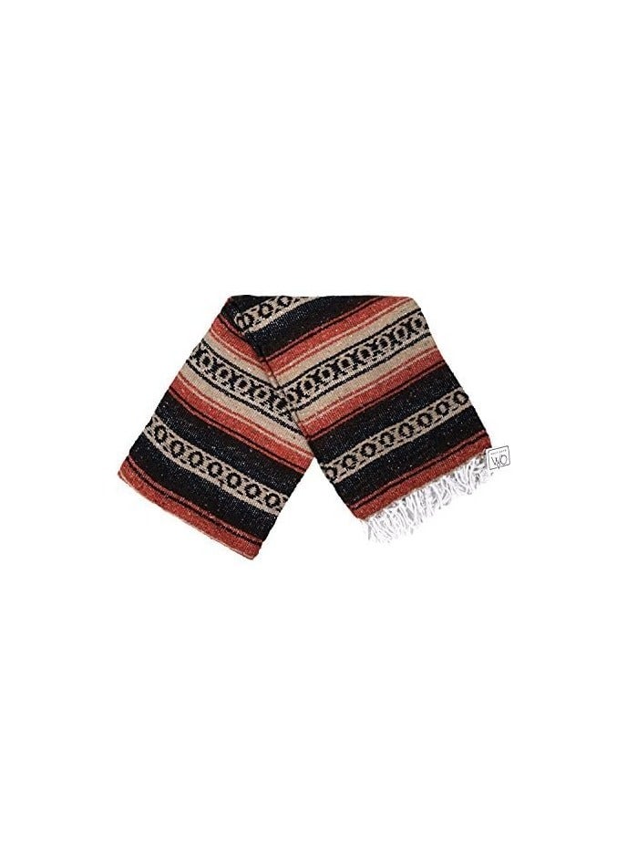 Heavyweight Mexican Falsa Yoga Blanket, Extra Thick with Stripes -- Great Beach/Picnic Blanket, Mexican Blanket or Throw -- Handmade Traditional Mexican Blanket in Orange, Black and Brown