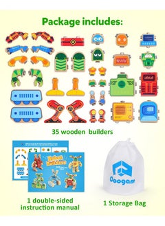 Coogam Coogam Fine Motor Building Robot Blocks for 3 4 5 Years Old Kids, Wooden Snap Together Robot Builders, STEM Take Apart Robot Playset, Educational Learning Toy Gift for Boys Girls  - Image 5