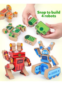 Coogam Coogam Fine Motor Building Robot Blocks for 3 4 5 Years Old Kids, Wooden Snap Together Robot Builders, STEM Take Apart Robot Playset, Educational Learning Toy Gift for Boys Girls  - Image 2