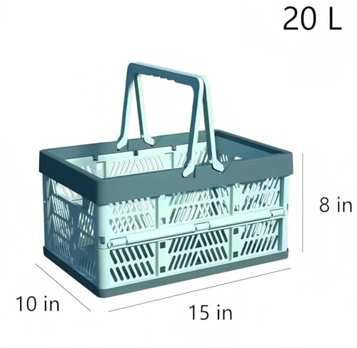 UShioart Collapsible Crate Milk Crates for Storage Plastic shopping basket 20L for Kitchen Bathroom Bule - Image 3