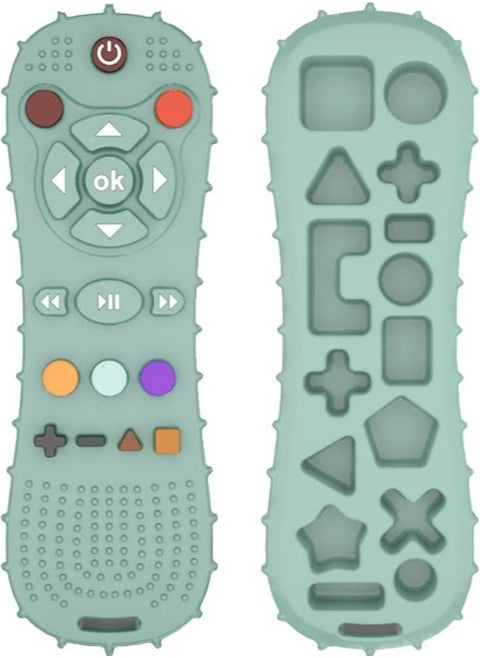 Soft Chew Toys with TV Remote Control Shape Early Educational Sensory Toy Teething Relief and Soothe Sore Gum Infant Teether for 3-6 Months Green
