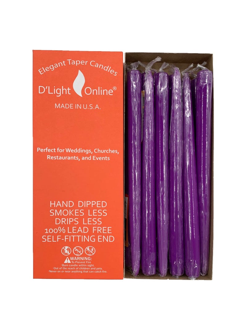 D'light Online Dlight Online Elegant 10 Unscented Purple Taper Candles Premium Quality HandDipped Tapered Candles Dripless Tapers and Smokeless  Individually Wrapped 10 Inch Purple - Image 1