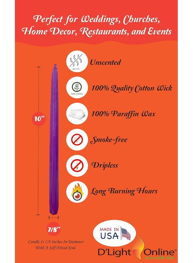 D'light Online Dlight Online Elegant 10 Unscented Purple Taper Candles Premium Quality HandDipped Tapered Candles Dripless Tapers and Smokeless  Individually Wrapped 10 Inch Purple - Image 4