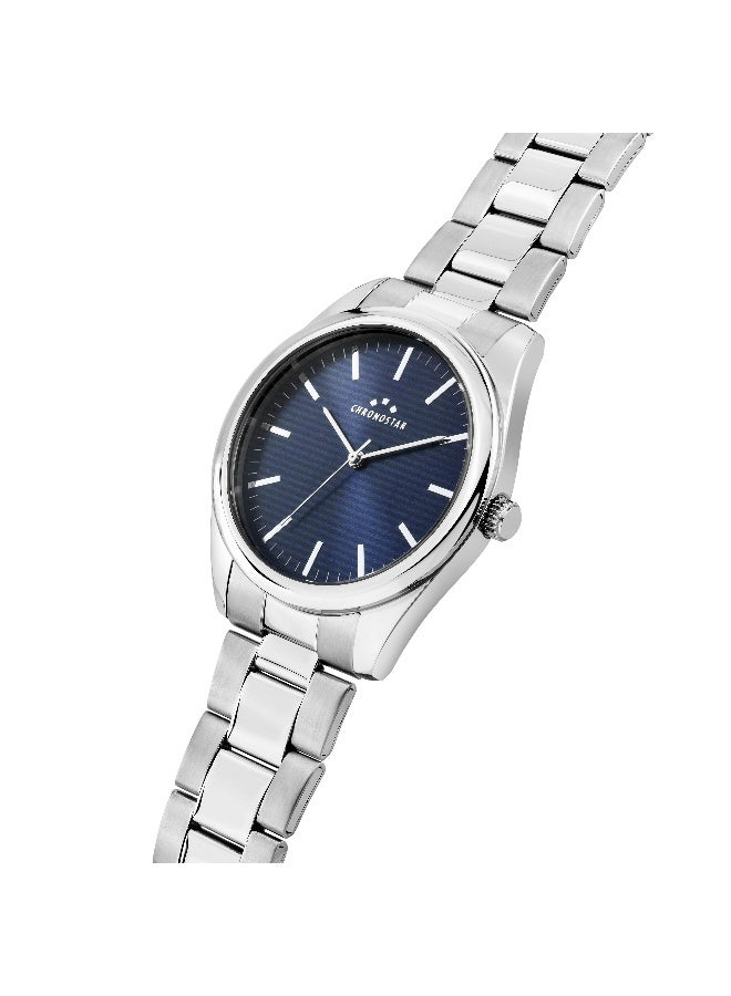 Chronostar Men's Blue Round Analog Dial with Silver Stainless Steel Band Watch - 39mm - R3753316009 - Image 2