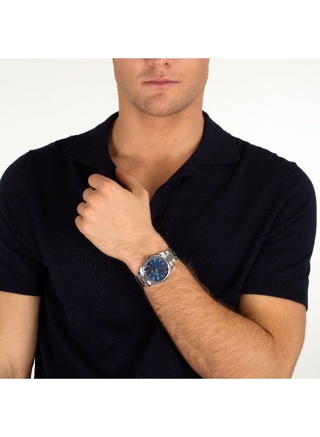 Chronostar Men's Blue Round Analog Dial with Silver Stainless Steel Band Watch - 39mm - R3753316009 - Image 5