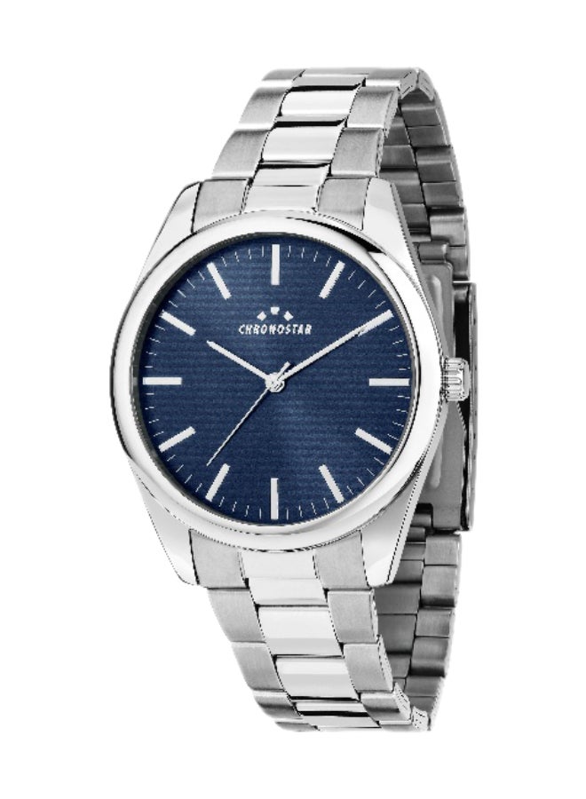 Chronostar Men's Blue Round Analog Dial with Silver Stainless Steel Band Watch - 39mm - R3753316009 - Image 1