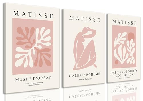 Djmwtb Matisse Abstract Canvas Wall Art Framed Set of 3 Pink Flower Market Poster Prints Modern Aesthetic Pictures Minimalist Wall Decor Painting for Living Room Bedroom Bathroom 12x16x3 - Image 1