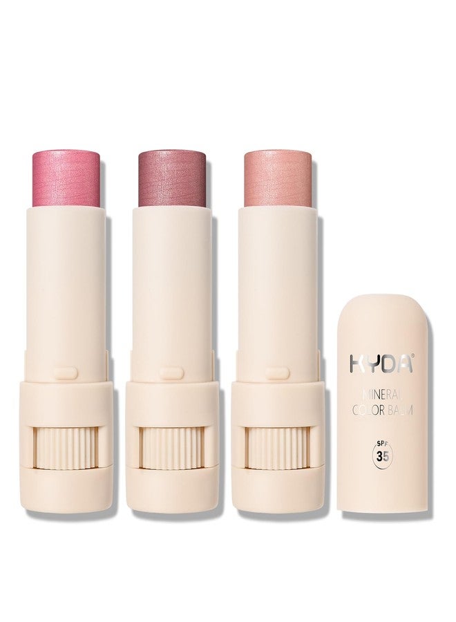 كيدا بلسم أحمر خدود معدني بثلاثة ألوان من كيدا، لون لامع قابل للتكثيف للشفاه والخدود، حماية واسعة النطاق من أشعة الشمس بعامل حماية 35، لمسة نهائية لامعة طبيعية، قوام كريمي خفيف الوزن وسهل المزج، قلم أحمر خدود متعدد الاستخدامات، المجموعة أ - Image 1