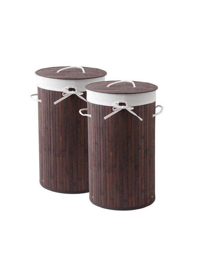 Kuber Industries Kuber Industries Pack of 2 Round Bamboo Laundry Basket For Clothes With Lid | 73 Ltr Used/Washing Clothes Bag & Laundry Box - Dark Brown - Image 1