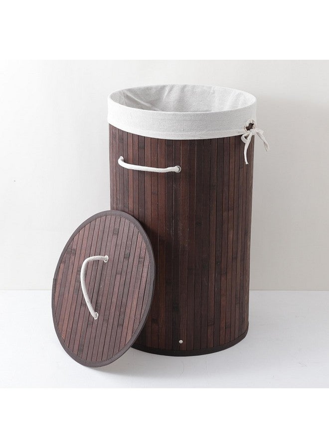 Kuber Industries Kuber Industries Pack of 2 Round Bamboo Laundry Basket For Clothes With Lid | 73 Ltr Used/Washing Clothes Bag & Laundry Box - Dark Brown - Image 2