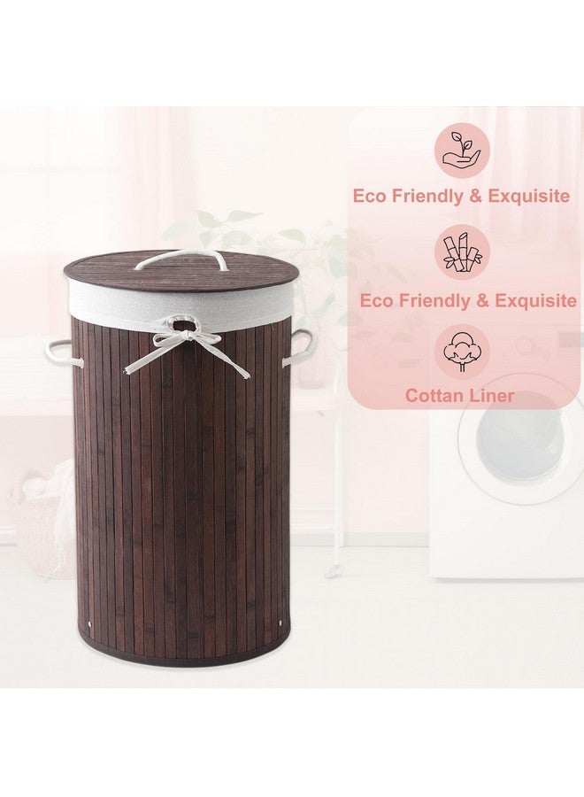 Kuber Industries Kuber Industries Pack of 2 Round Bamboo Laundry Basket For Clothes With Lid | 73 Ltr Used/Washing Clothes Bag & Laundry Box - Dark Brown - Image 4