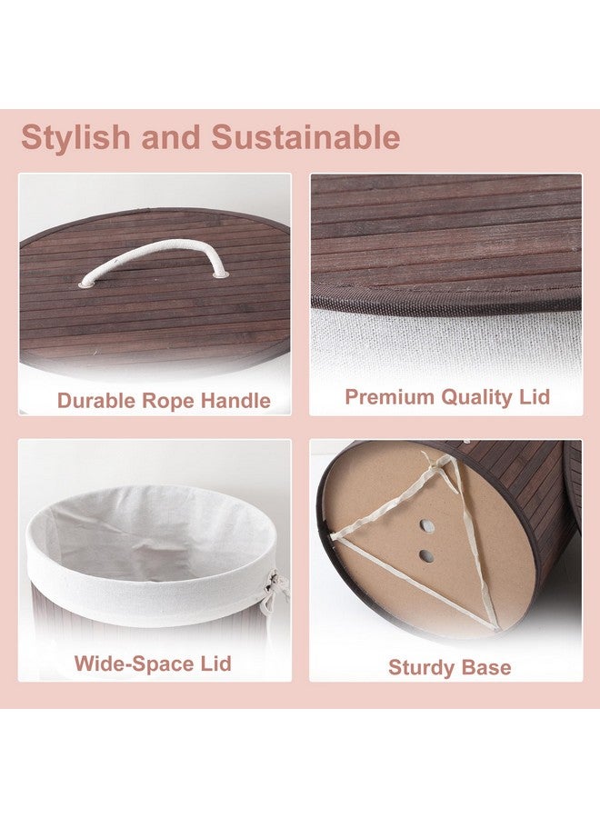 Kuber Industries Kuber Industries Pack of 2 Round Bamboo Laundry Basket For Clothes With Lid | 73 Ltr Used/Washing Clothes Bag & Laundry Box - Dark Brown - Image 5