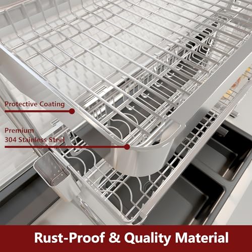 VNKZI Over Sink Dish Drying Rack, 3 Tier Full Stainless Steel Storage Adjustable Length (25.98'' to 36.61'') Kitchen Rack, Multifunctional Expandable Counter Organizer, Space Saver Dish Rack - Image 5