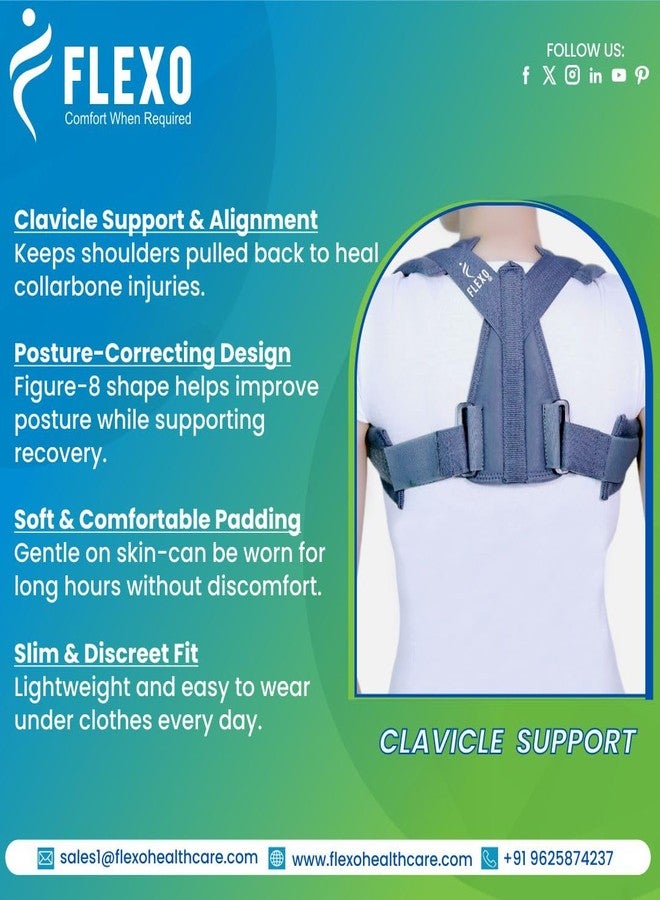 Flexo Clavicle Support Brace | Orthopedic Figure of 8 Back and Shoulder Corrector for Clavicle Fractures, Posture Training & Upper Spine Alignment | Lightweight Unisex Design - Image 3