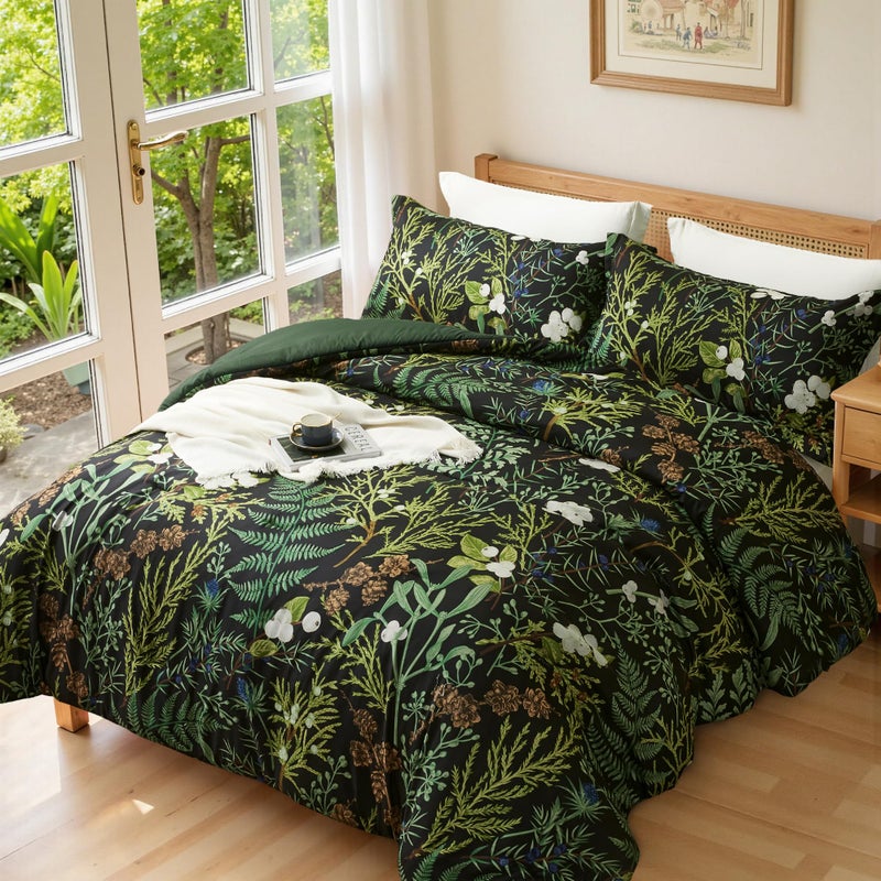keensoft King Comforter Set - 3 Pieces Botanical Bedding Comforter Set, 1 Soft Green Plant Flowers Comforter (104"x90") and 2 Pillow Shams(20"x36") Ultra-Soft Comfort Suitable for All Seasons - Image 2