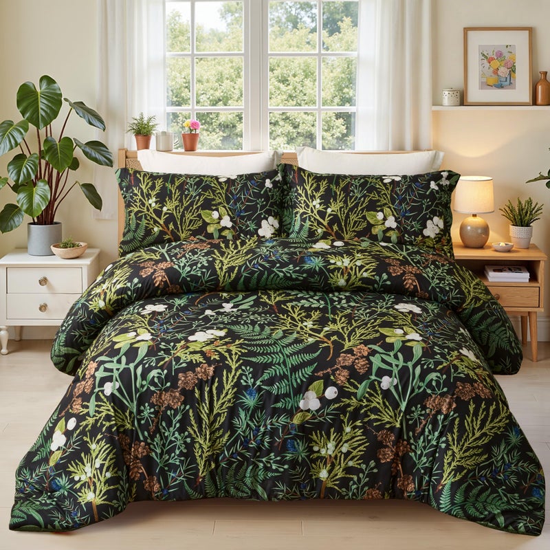 keensoft King Comforter Set - 3 Pieces Botanical Bedding Comforter Set, 1 Soft Green Plant Flowers Comforter (104"x90") and 2 Pillow Shams(20"x36") Ultra-Soft Comfort Suitable for All Seasons - Image 1