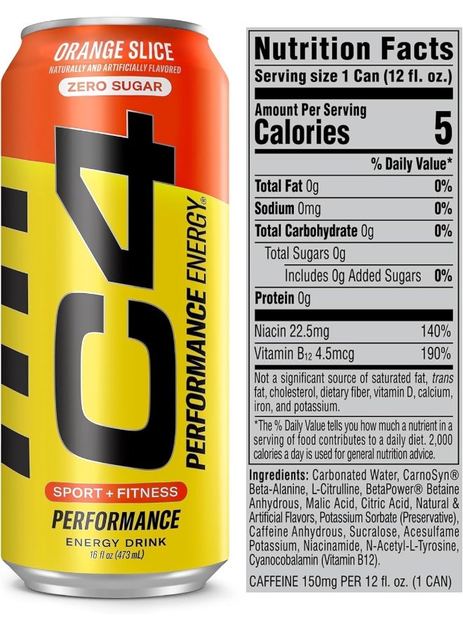 CELLUCOR C4 Pre Workout Energy Drink With Beta-Alanine, Zero Sugar, Carbonated Drink for Strength & Endurance, Orange Flavor – 12 Pack (473ml) - Image 3