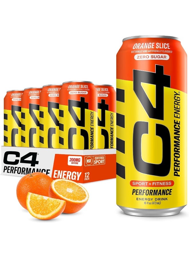 CELLUCOR C4 Pre Workout Energy Drink With Beta-Alanine, Zero Sugar, Carbonated Drink for Strength & Endurance, Orange Flavor – 12 Pack (473ml) - Image 1