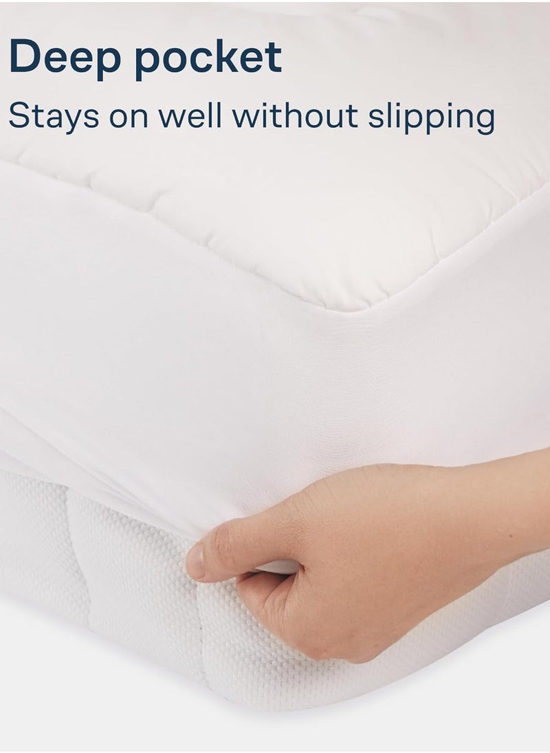 Asraar - Premium 10 cm Thick Cotton Mattress Topper with Soft Cotton Filling - Breathable Bed Pad with Fitted Corner Edges - Enhances Comfort and Support for Better Sleep - Soft Fluffy Mattress Protector for Back Pain Relief, Deep Pocket Mattress Cover, Size - 200 x 160 cm White - Image 1