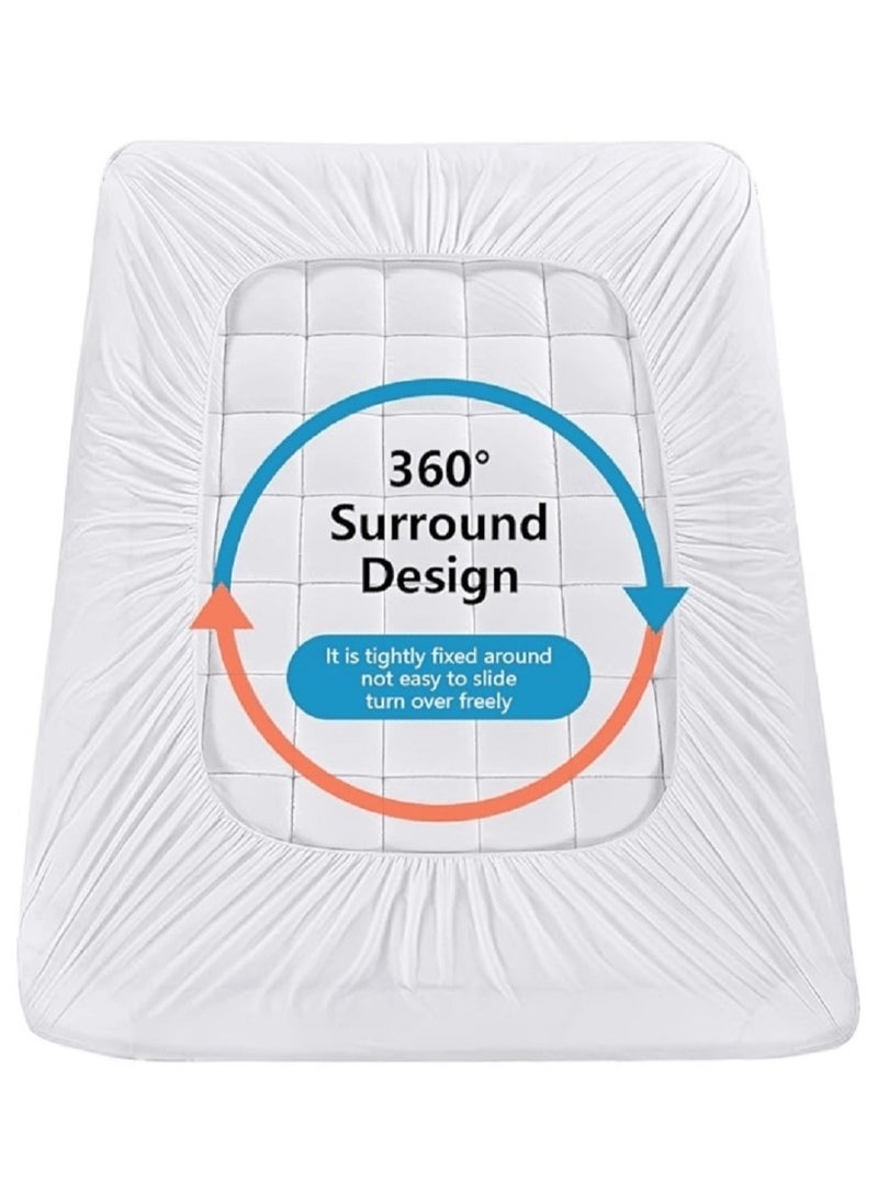 Asraar - Premium 10 cm Thick Cotton Mattress Topper with Soft Cotton Filling - Breathable Bed Pad with Fitted Corner Edges - Enhances Comfort and Support for Better Sleep - Soft Fluffy Mattress Protector for Back Pain Relief, Deep Pocket Mattress Cover, Size - 200 x 160 cm White - Image 1