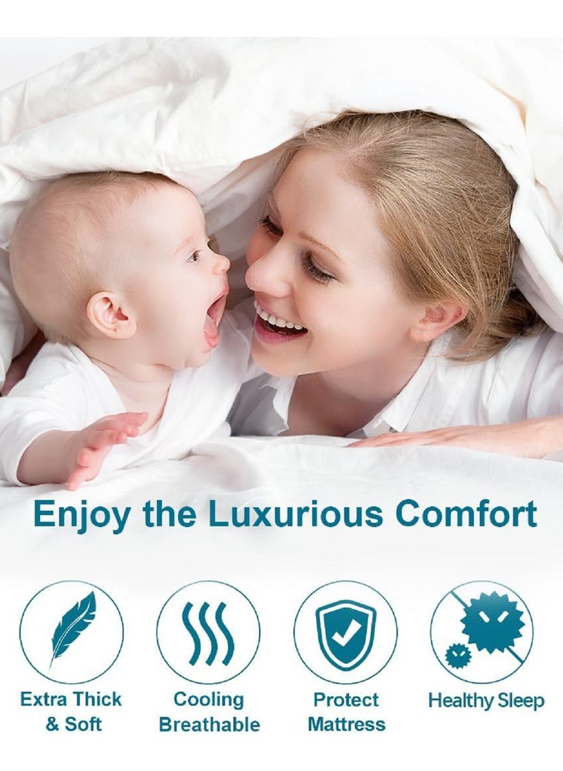 Asraar - Premium 10 cm Thick Cotton Mattress Topper with Soft Cotton Filling - Breathable Bed Pad with Fitted Corner Edges - Enhances Comfort and Support for Better Sleep - Soft Fluffy Mattress Protector for Back Pain Relief, Deep Pocket Mattress Cover, Size - 200 x 160 cm White - Image 1