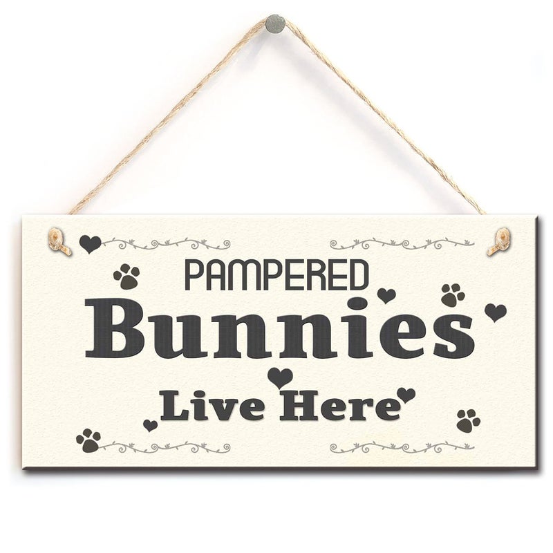 kaishihui Bunnies Sign- Pampered Bunnies Live Here, Funny Rabbit Sign Plaque (5" X 10") - Image 1