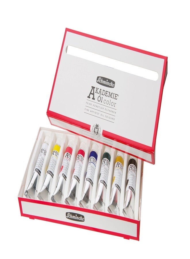 Schmincke - AKADEMIE® Oil, basic assortment 8 x 20 ml tubes, 79 108 097, fine artists' oil colors, brilliant colors, highest light fastness, oil painting, oil color set - Image 1